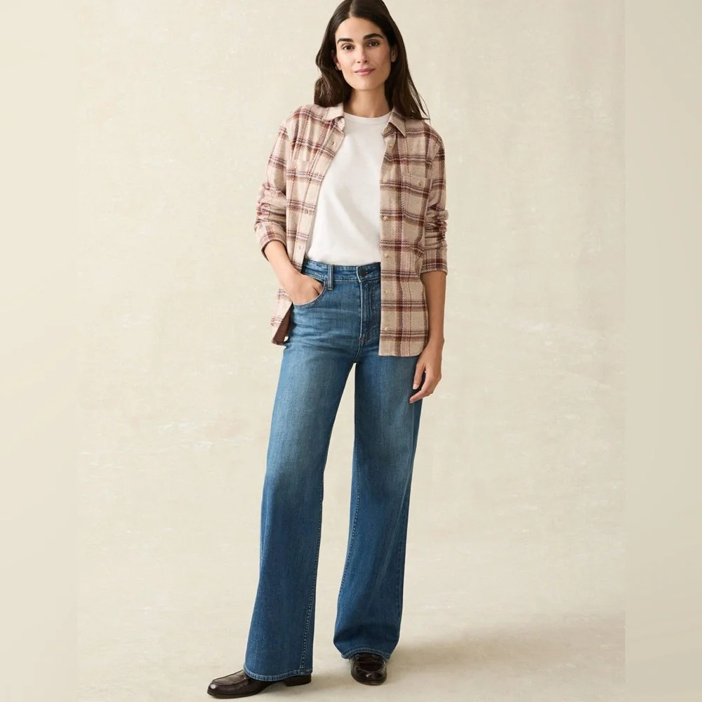 Faherty Women's Legend Sweater Shirt Plaid Cranberry Haze NWT - Picture 13 of 15